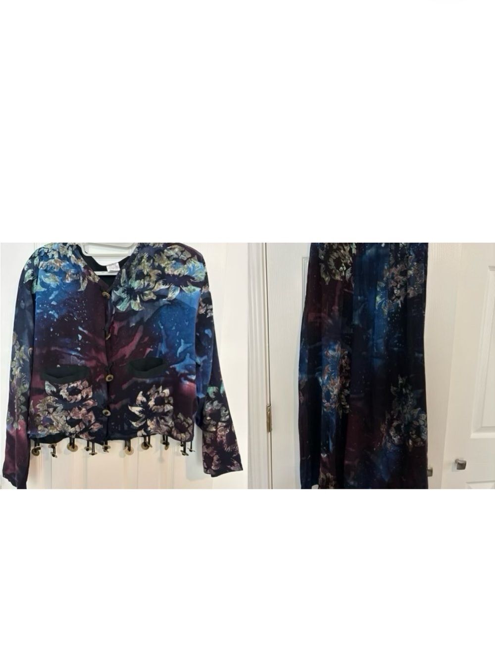 Vintage S/M Bali Moon Boho Women Floral Print Set Jacket Maxi Skirt 90s 80s Y2K